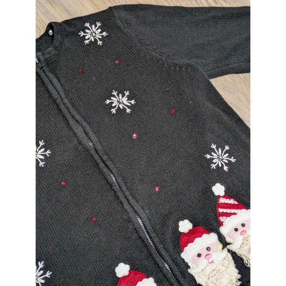 Classic Elements Cardigan Christmas Women's M Black Zip 3D Santa Christmas Party - Picture 11 of 11